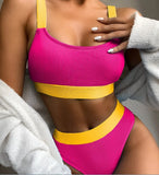 Bikini 2026 Swimsuit Swimwear Women High Waist Splicing Beachwear Sports Ribbed Bathing Suit Push Up Biquinis Feminino Tankini