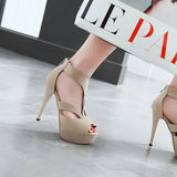 Summer New Pattern Europe and America Fashion Black Sexy Fine Heel Waterproof Fish Mouth High-heeled Women Sandals Size 34-43