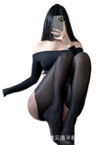 Slim Fit Open Crotch Stockings Sexy Cross Erotic Pantyhose Glossy Black Hollow Out Solid Color Smooth Pure Desire Pantyhose QLJD