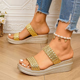 Fashion Weave Gold Wedges Sandals Women Summer Thick Bottom Platform Slippers Woman Plus Size 43 Lightweight Rome Sandals Female