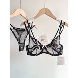 French Style Lace Underwear Set | Sexy Dotted Mesh Bra & Thong for Large Bust, Ultra Thin Slimming Anti Sag Lingerie MOYISU S-XL