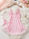 Pink Lips Lingerie Kawaii Intimate Dress Women Lace Nightdress Sleepwear Soft Pajamas With Thongs