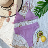 S - XL Sexy Female Swimsuit High Waist Bikini Women Swimwear Two-Pieces Bikini Set Ribbed Bather Bathing Suit Swim V2328