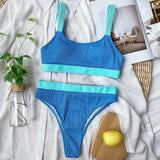 Sexy Splicing Ribbed Bikinis High Waist Bikini 2026 Female Swimsuit Women Swimwear Two-pieces Bikini Set Bathing Suit Swim Lady