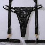Toucheart Sexy Mesh Solid Color Lace See-through Interesting Hollow Out Underwear Garters Backless Steel Ring Patchwork Sexy Set