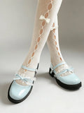 2026 Plus size 47 Sweet Blue Lace Ruffles Mary Janes Shoes Women Gothic Black Bow Knot Cute Lolita Cosplay Flats Casual Shoes