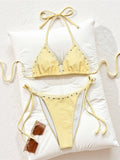 Sexy Dots Halter Bikini Women Swimwear Female Swimsuit Two-Pieces Bikini Set Strappy High Cut Leg Bather Bathing Suit Swim V8159