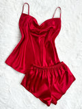 Women's Two Piece Pajama Set Solid Sexy Halter Shorts Sleepwear Casual and Comfortable Home Wear for Home Relaxation