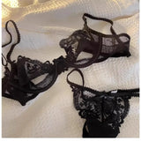 French Lace Bra & Panty Set w/Steel Rings Ultra-Thin Push-Up Bralette Small Bust Sheer White Sexy Lingerie Pure Seductive Style