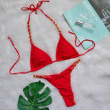 DEKA Brazilian Chain Bikini Set Women's Swimsuit Stylish Solid Thong Swimwear Diamond Separate Beachwear Bathing Suit
