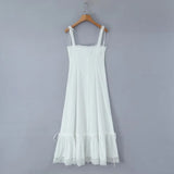 Summer Womens White Dresses Spaghetti Strap New in Long Dress 2025 Beach Casual Midi Party Vestidos Single Breasted Lace Dress