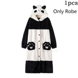 Cartoon Panda Plush Pajamas Robes Anime Adult Nightgown Winter Long Sleeve Night Dress Halloween Party Comfy Kawaii Girl Slipper