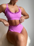 Bikini 2026 Sexy Swimwear Swimsuit Women Solid Ruffled High Waist Bikinis Set Bathing Suit Bikini Taille Haute Biquinis Feminino