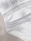 Solid Color One Piece Bikini for Women,sexy Deep-V Neck Suspender Backless Swimsuit,high Waist Translucent Striped Mesh Swimwear