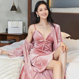 Gold velvet pajamas, autumn and winter sexy suspender nightgown, nightgown set with chest pad, large size home clothes