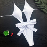 Knotted Backless Cut Out Halter One Piece Swimsuit Women Swimwear Female Monokini High Cut Bather Bathing Suit Swim Lady V3817