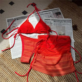 Pink 3PC With Skirt Gradient Bikini Women Swimwear Female Swimsuit Three-Pieces Bikini Set Padded Bather Bathing Suit Swim V6696