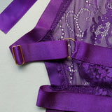 New Purple Sexy Lace Bodysuits Deep V Neck Halter Mesh Solid Color Bodysuits Charming  Pure Desire Transparent Flower Print OOB5