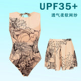 UPF 35+ Retro Sleeveless Swimwear Bodysuit High-end Mesh One Piece Swimsuit Women 2026 Sexy High Cut Bathing Suit with Cover Up