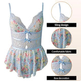 Sexy Crotchless Lingerie Women Lace Hollow Bodysuit Exotic Pajamas Teddy Babydoll Dress Deep V Open Bra Porno Underwear Set