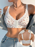 Women's Lace Floral Bra Adjustable Straps Unlined Wireless Push up Bra Comfortable and Breathable Women's Underwear