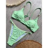 10 Colors V Neck Rhinestones Bikini Female Swimsuit Women Swimwear Padded Bather Bathing Suit Swim Two-pieces Bikini set K8138