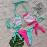 Splicing Halter Jewelled Diamond Bikini 2025 Women Swimsuit Female Swimwear Two Pieces Bikini Set Hollow Out Bathing Suit Swim