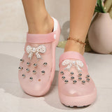 Pearls Bow Decor Platform Mules Sandals Women 2026 Anti Slip Sole Slip On Clogs Shoes Woman Breathable Thick Botom Beach Sandles