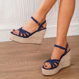 Leisure Comfy Walk Big Size 43 Summer Platform Espadrilles Sandals Women Ankle Strap Sandal 11.5cm Super High Heels Wedges Shoes