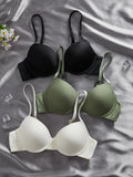 3PCS Basic Solid Women's Underwear Set Seamless Push Up Bra Comfortable Thin Strap Underwire Lingerie