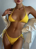 Sexy Ribbed Halter Micro Thong Bikini Female Swimsuit Women Swimwear Two-pieces Bikini Set Mini String Bather Bathing Suit Swim