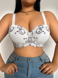 Floral Plus Size Women Bra Lace & Embroidery Push up Bra Comfort Thin Cup Underwire Support Lingerie Bra