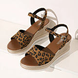 2025 Summer Leopard Print Wedges Sandals Women Plus Size Ankle Buckle Platform Sandles Woman Lightweight Chunky Heel Sandalias