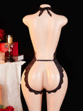 Adult Deep V-neck Hanging Neck Lace Flower Print Lingerie Solid Color Knitted Sexy Backless Underwear Women's Jumpsuit Clothing
