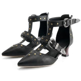 2026 Big Size 32-50 Vintage Gothic Punk Pointed Toe 6cm Kitten Heels with Western Cowboy Buckles & Studs Sandals Women Shoes