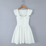 Floral Embroidery Cotton Summer Women's Dress Sleeveless Buttons Decor Short Mini Dress Elegant Yellow A-line New in Dress 2025