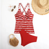 2026 Strappy Tankini Set Two Pieces Swimsuit Women Striped Swimwear Female Bathers Bathing Swimming Swim Suit Beachwear XXL
