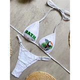 Brazil Letter Printed Halter Bikini Women Swimwear Female Swimsuit Two-Pieces Bikini Set Padded Bather Bathing Suit Swim V8352