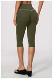 Hip Lifting Midi Length Yoga Pants Women Contrast Color Gym Sports High Waist Capri Trousers Breathable Fitness Running Leggings