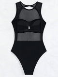 Sexy See Through Black Mesh Sheer Women Swimwear One Piece Swimsuit Female Monokini Backless Bathing Suit Swim Beach Wear Lady