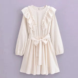 Foridol Ruffles Tierred Beige Lantern Sleeve Women's Dress Spring Summer O Neck Casual Short Vestidos A-line Beach Dress 2025