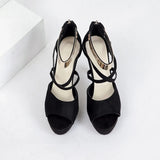 Women's Sexy Peep Toe Platform 12cm High Heel Sandals with Gold Metal Classic Ankle Strap Crisscross Stiletto Heel Party Shoes