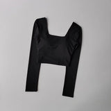 Women's Long Sleeve Yoga Top Cross Back Fitness Exercise Suit Fixed Chest Cushion Comfortable Sports Bra Top