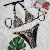 Bikini 2026 Sexy Leopard Diamond Chain Swimwear Swimsuit Women Halter Bikinis Set Bathing Suit Beach Bikini Luxe Female Push Up