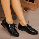 Vinatge Patent Leather Oxford Shoes Women Pointed Toe Low Heel Pu Leather Shoes Woman Plus Size 43 Thick Heeled Office Shoes