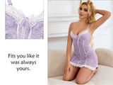 Purple Sexy Lace Ruffled Suspender Babydoll Nightdress for Women Push Up Chemise Sleepwear Lingerie