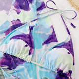 DEKA Sold Triangle Bikini Set Blouse Swimsuit Women Printed Halter Swimwear Cover Up Beach Wear 3 Pieces Sheer Bathing Suit