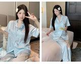 Women's padded pajamas spring and summer three-piece silk home clothes can be worn outside