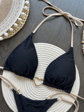 DEKA Metal Micro Bikini Set Lace-up High Waisted Bandage Thong Swimsuit Female Swimwear Women Solid Strappy Beachwear Bathing
