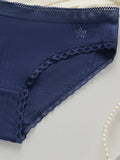 Women Ribbed Cotton Briefs Lace Trim Mid Waist Panties Soft Breathable Rhinestone Star Decor Ladies Daily Basic Underwear W134